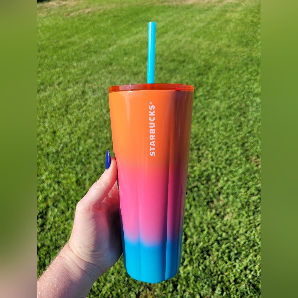 NEW Starbucks 24oz Venti Puffy Gradient Sunset Cold Cup 24oz Orange Pink Blue